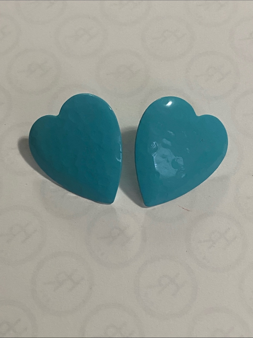 Vintage Turquoise Blue Metal Heart Earrings